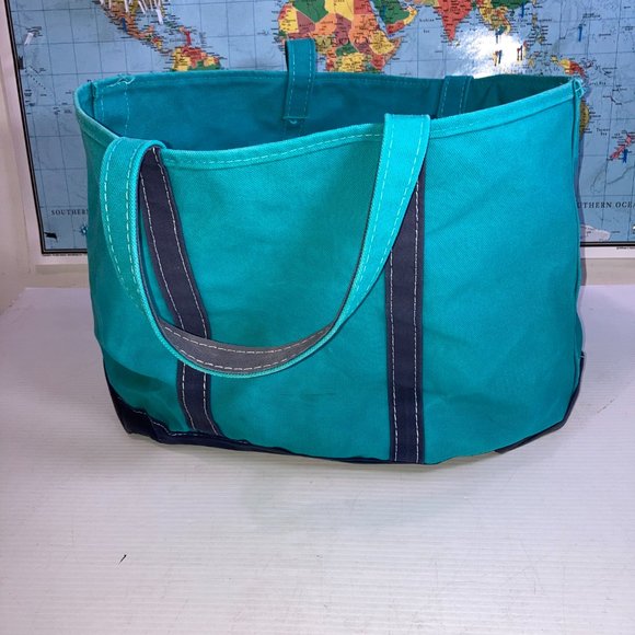 Vintage L.L. Bean Boat & Tote Canvas Bag Teal/Blue "TIPSEA" Embroidered 22x14 - Picture 3 of 12